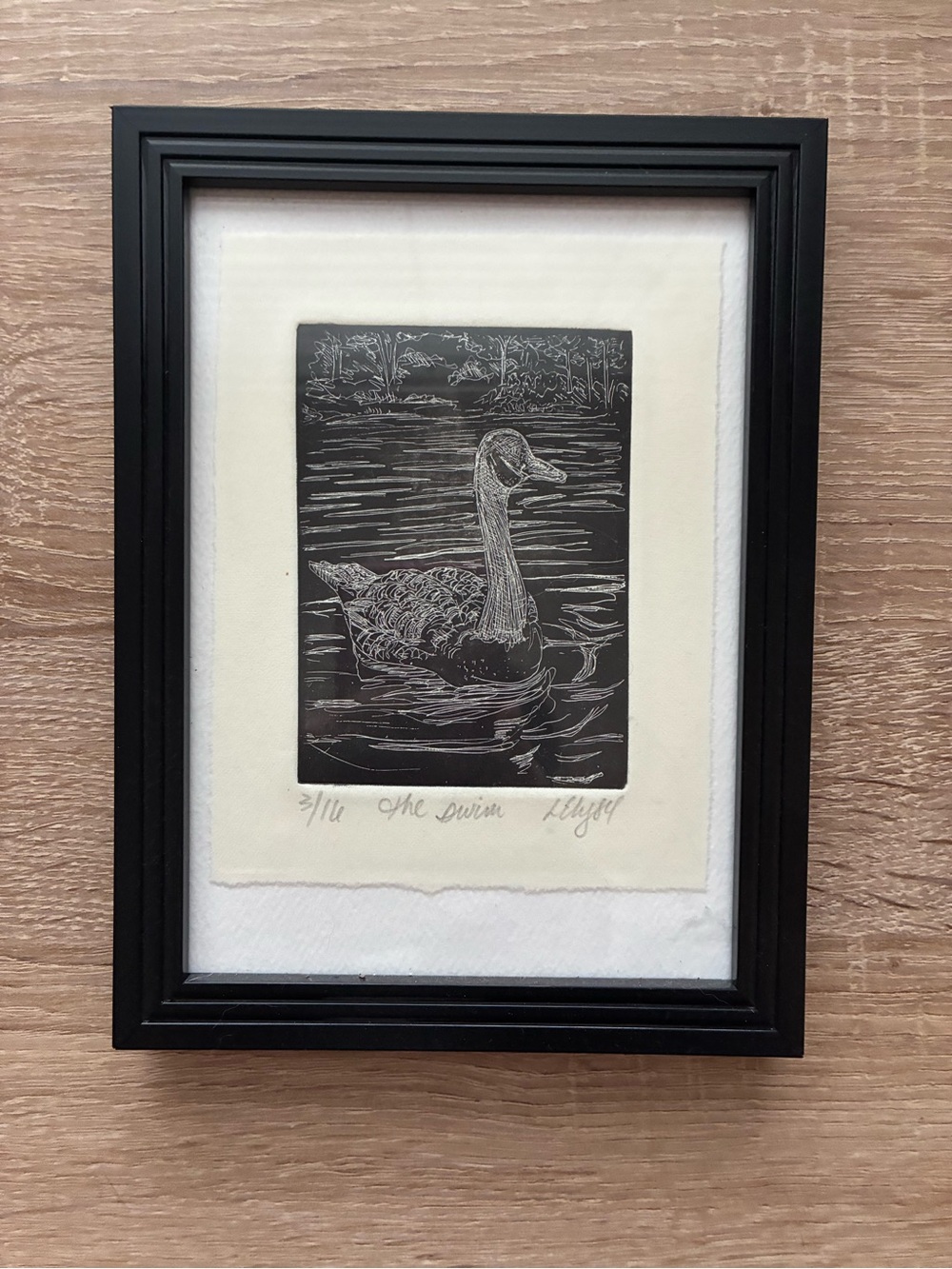 Framed Woodblock Print of a Swan 🦢🦢🦢